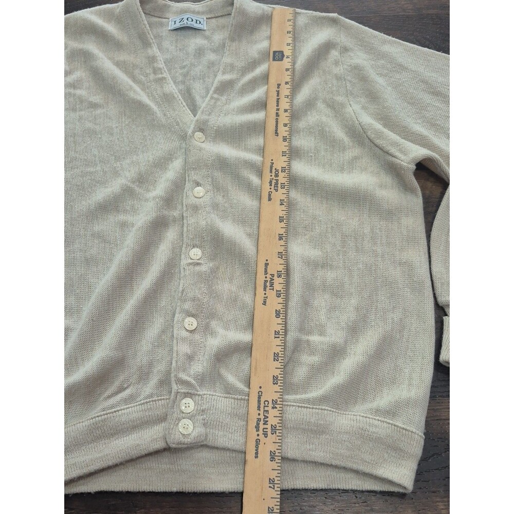 Vintage Izod Cardigan Men L Cream Sweater 80s Old Money Tennis Preppy - Picture 4 of 7